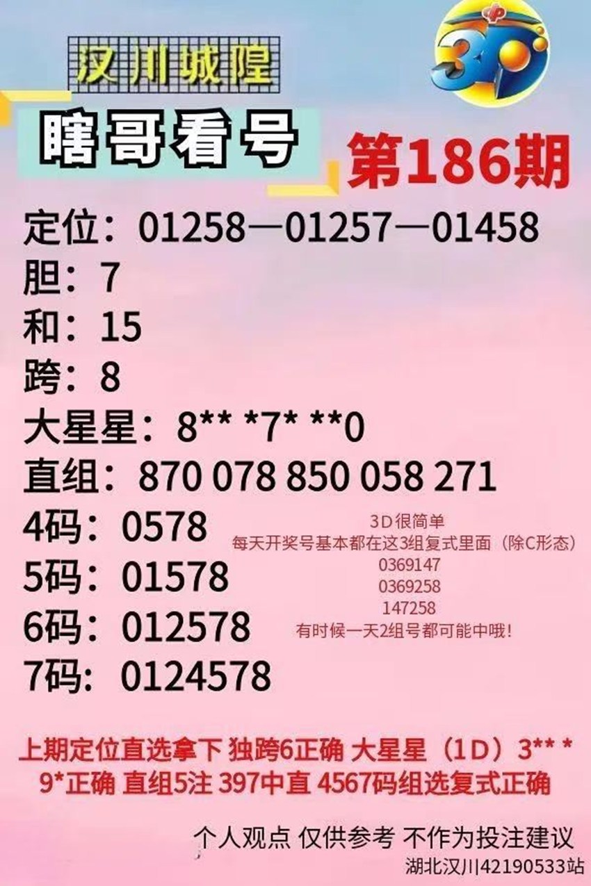 7.15福彩3D名家分享