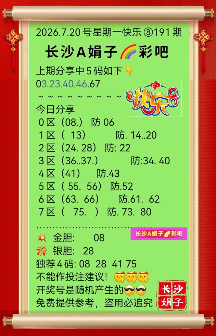 7.20快乐8名家分享