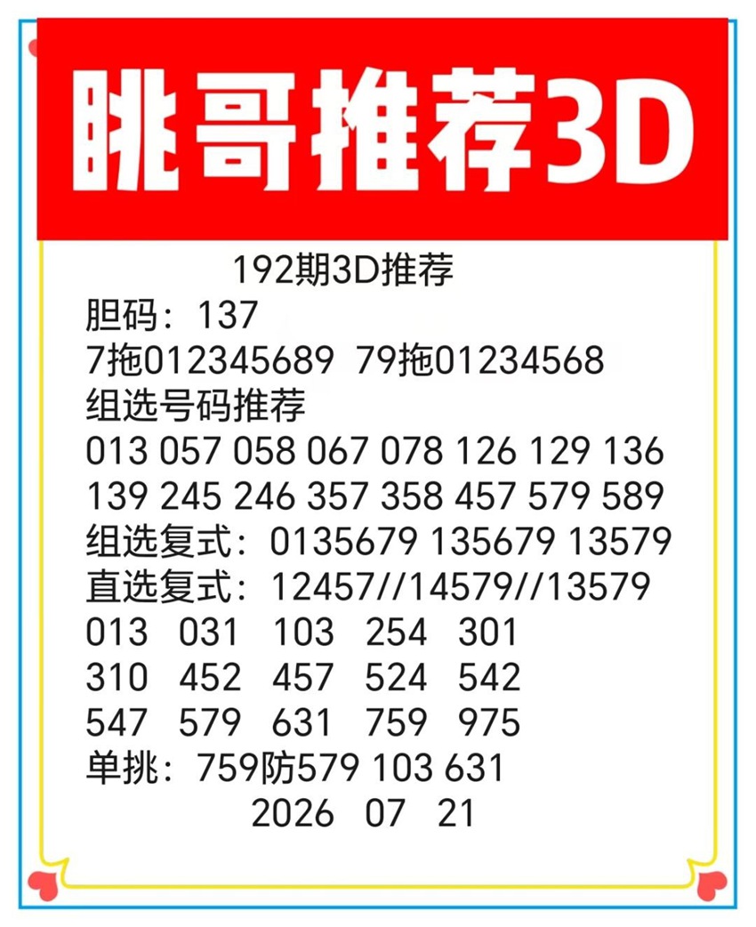 7.21福彩3D名家分享