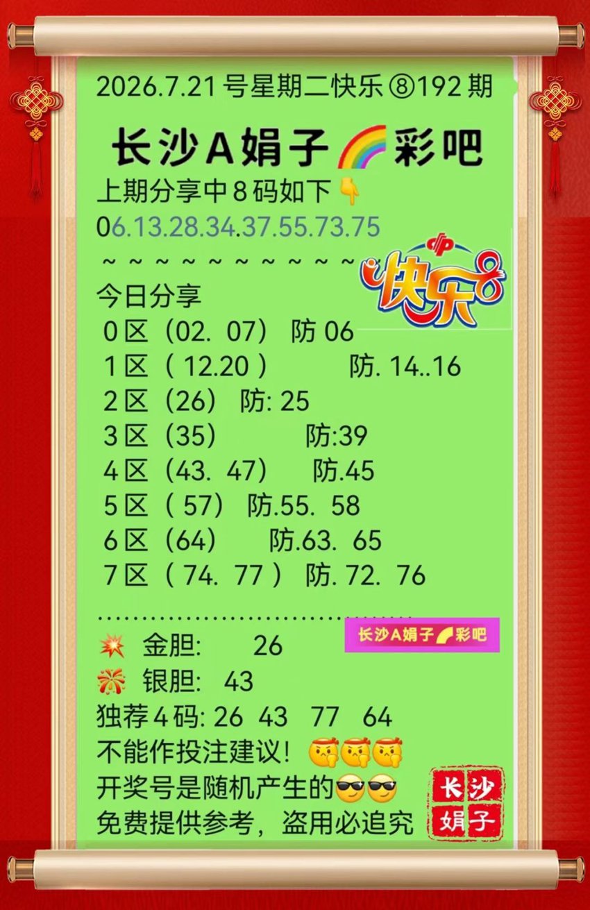 7.21快乐8名家分享