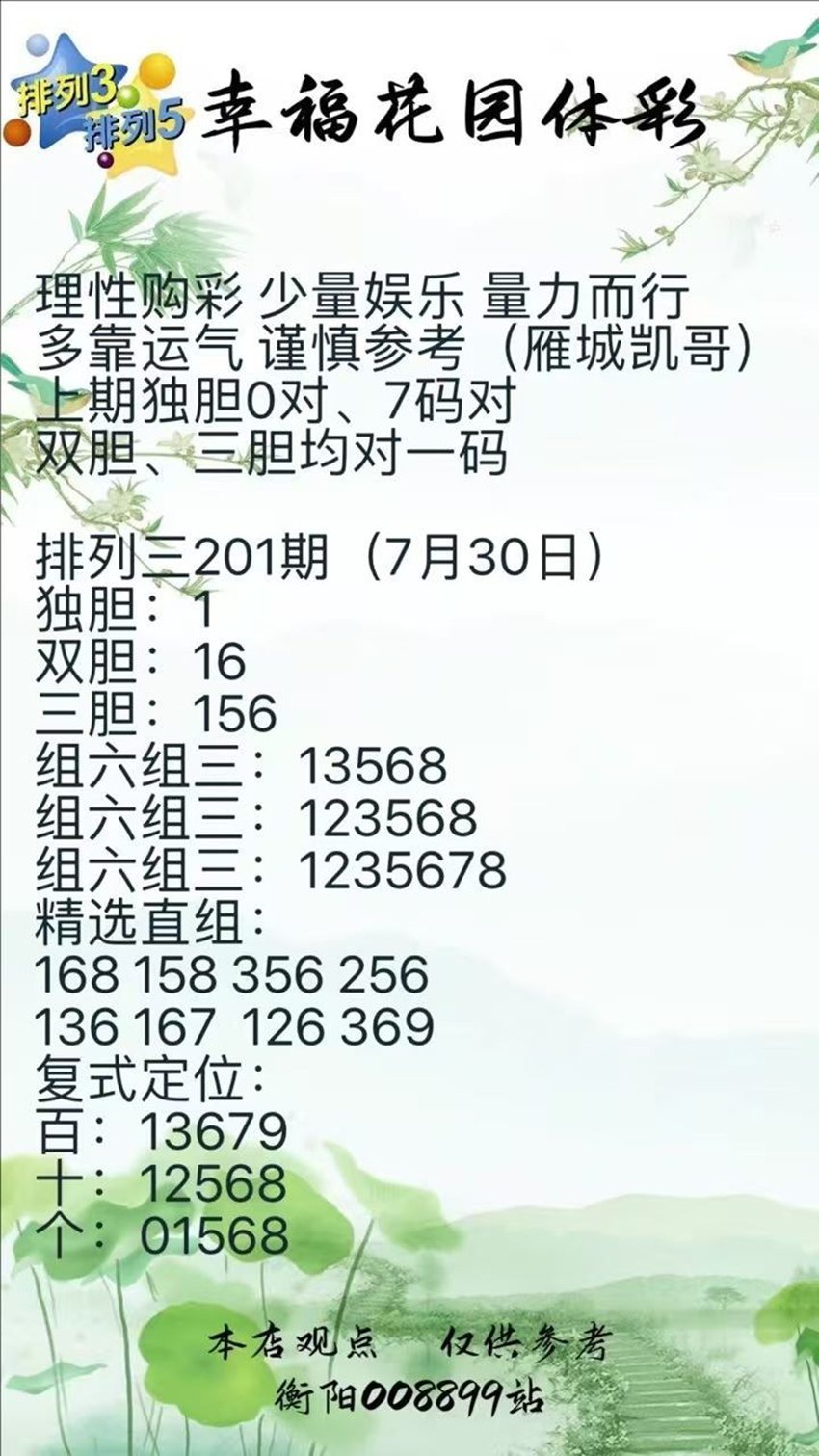 7.30排列三名家分享