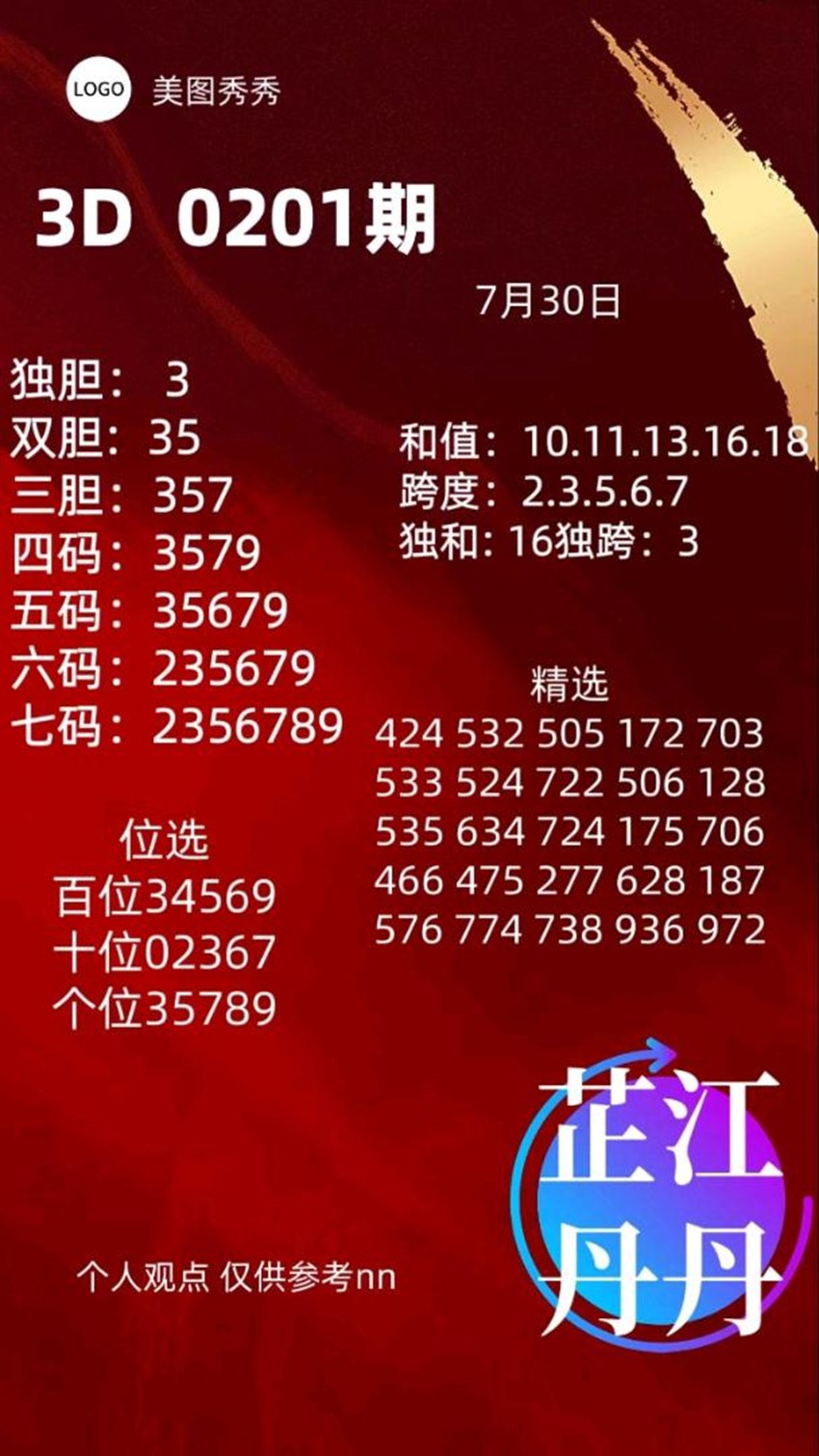 7.30福彩3D名家分享