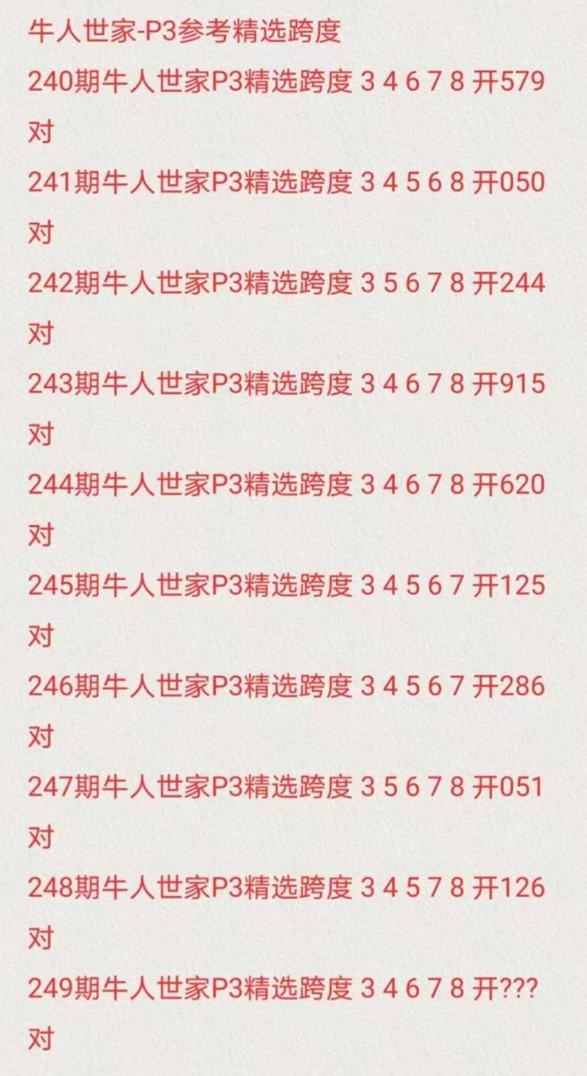 2026249期牛人世家排列三推荐