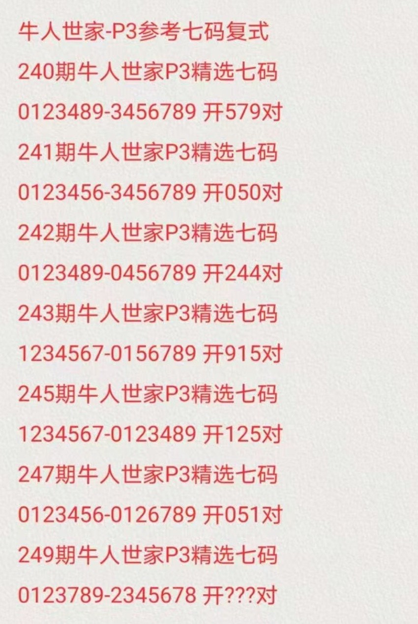 2026249期牛人世家排列三推荐
