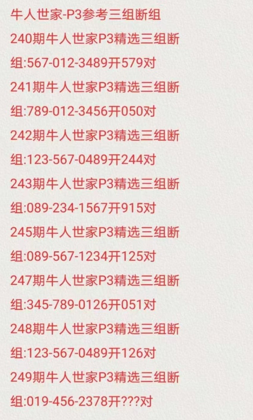 2026249期牛人世家排列三推荐