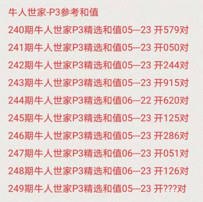 2026249期牛人世家排列三推荐