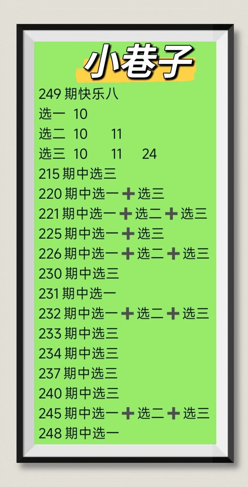 2026249期小巷子福彩快乐8分析推荐
