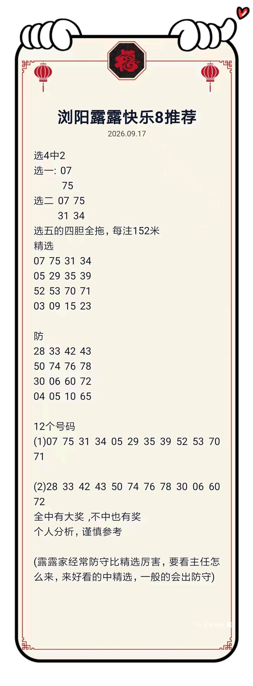 2026250期浏阳露露福彩快乐8分析推荐