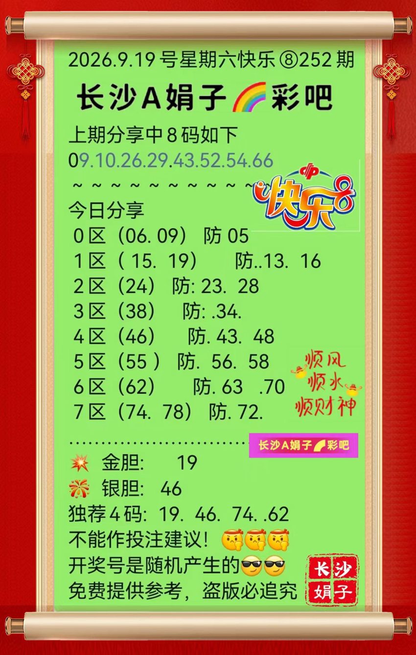 2026252期长沙A娟子彩吧福彩快乐8分析推荐