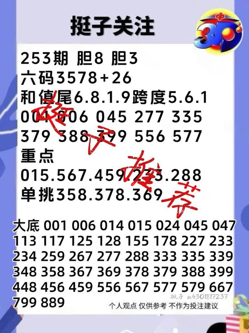2026253期挺子关注福彩3D分析推荐
