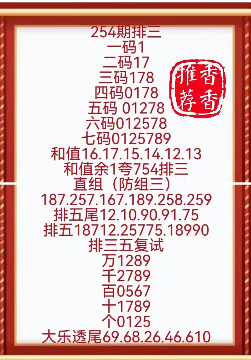 2026254期香香排列三推荐
