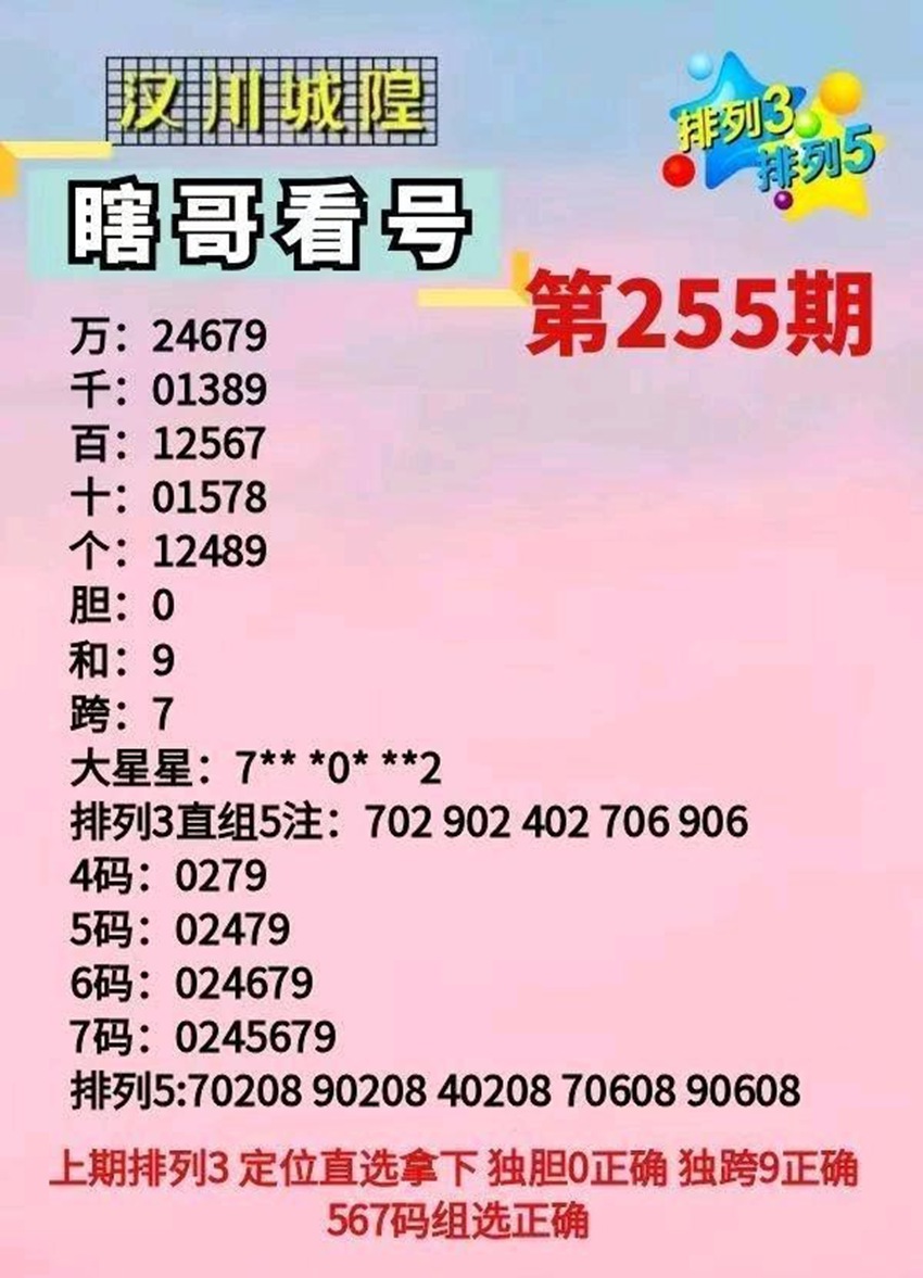 2026255期汉川城隍瞎哥看号排列三推荐