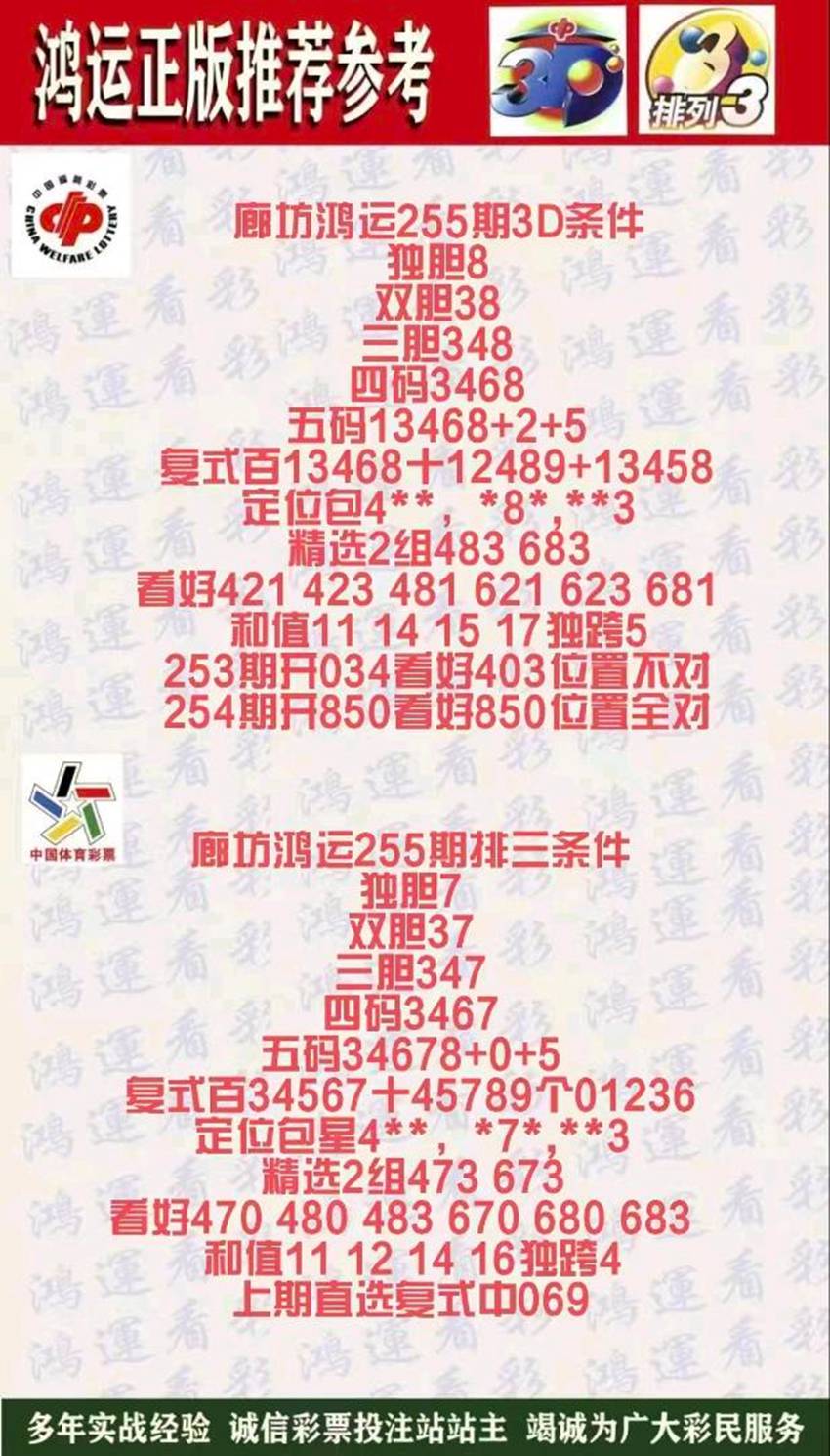 2026255期鸿运正版排列三推荐