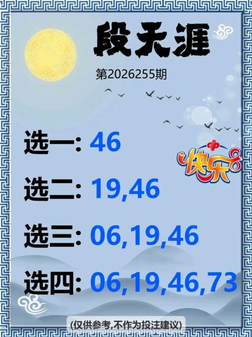 2026255期段天涯福彩快乐8分析推荐