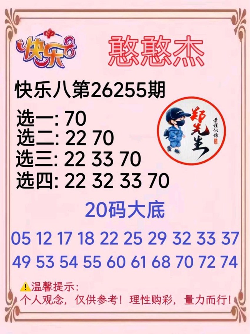 2026255期憨憨杰福彩快乐8分析推荐