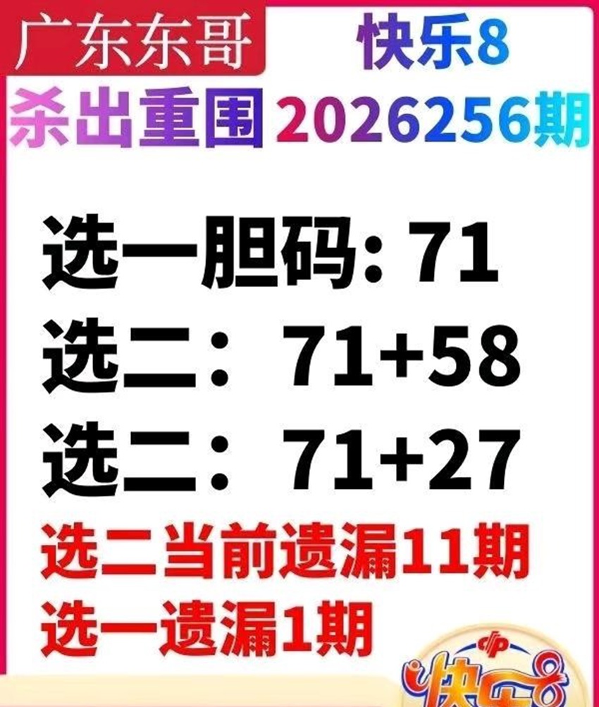 2026256期广东东哥福彩快乐8分析推荐