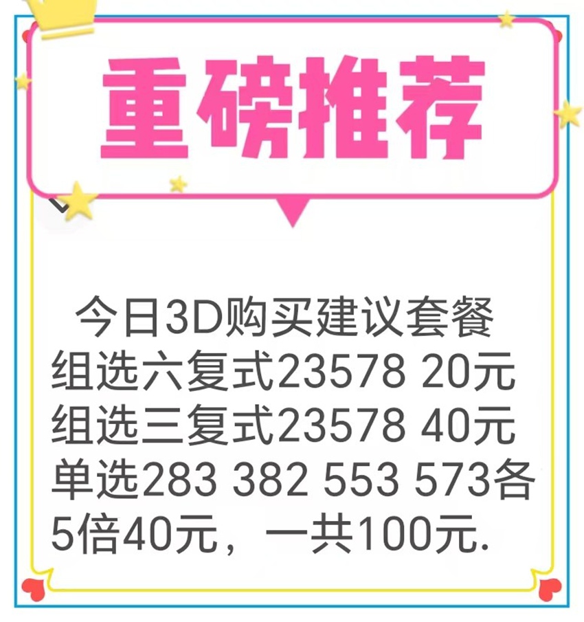 2026256期眺哥福彩3D分析推荐