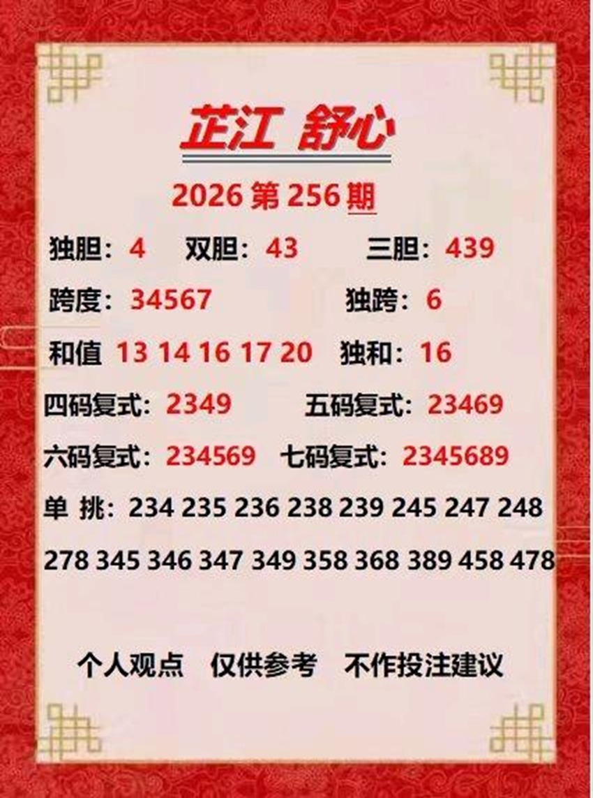 2026256期芷江舒心福彩3D分析推荐