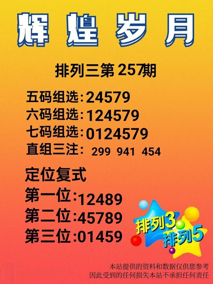 2026257期辉煌岁月排列三分析推荐