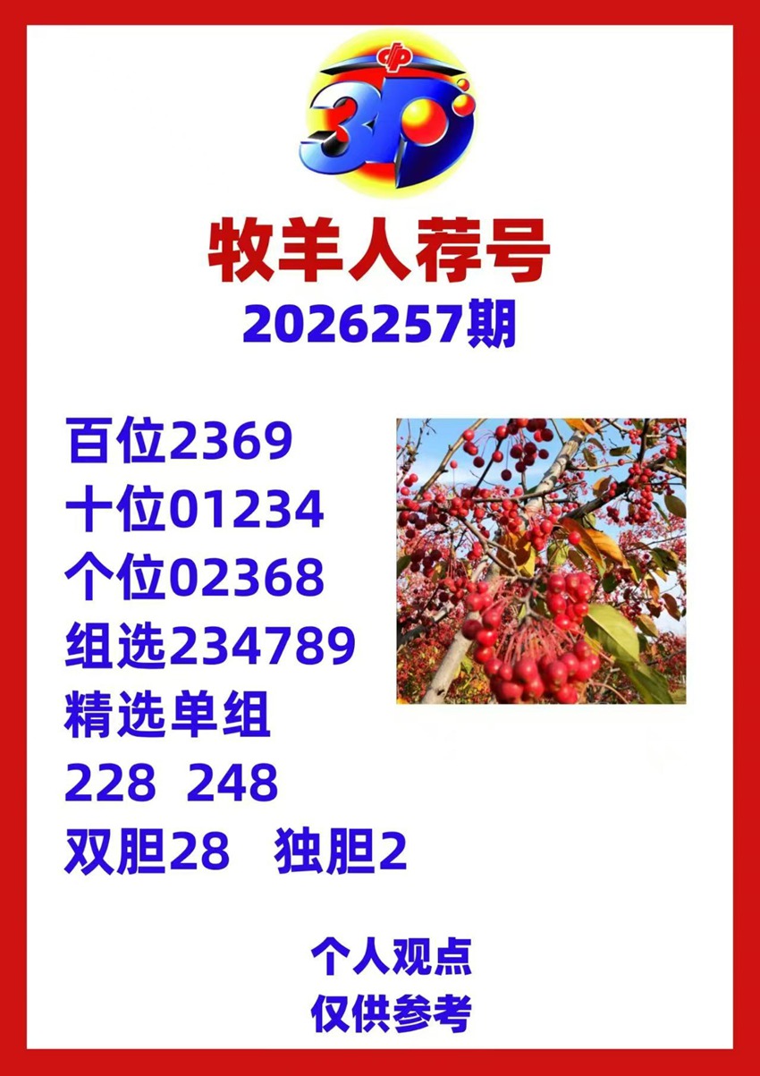 2026257期牧羊人福彩3D分析推荐