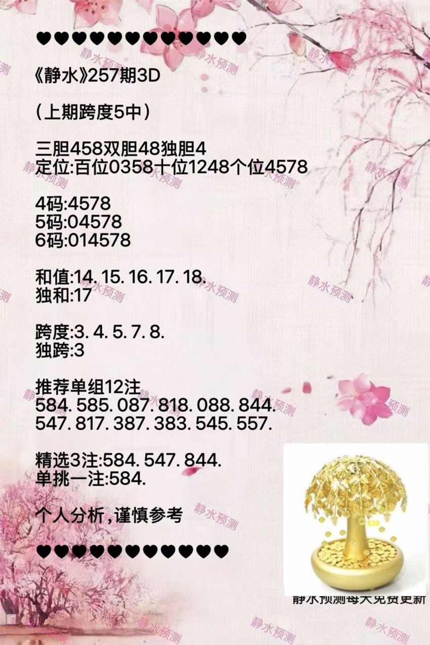2026257期静水福彩3D分析推荐